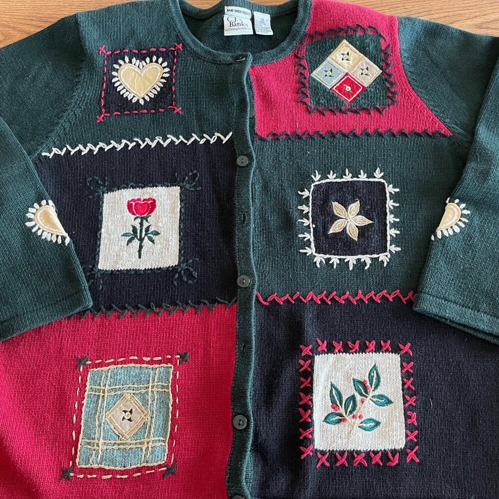 VTG CJ Banks by Christopher & Banks Long Sleeved Holiday Knit Cardigan Sweater